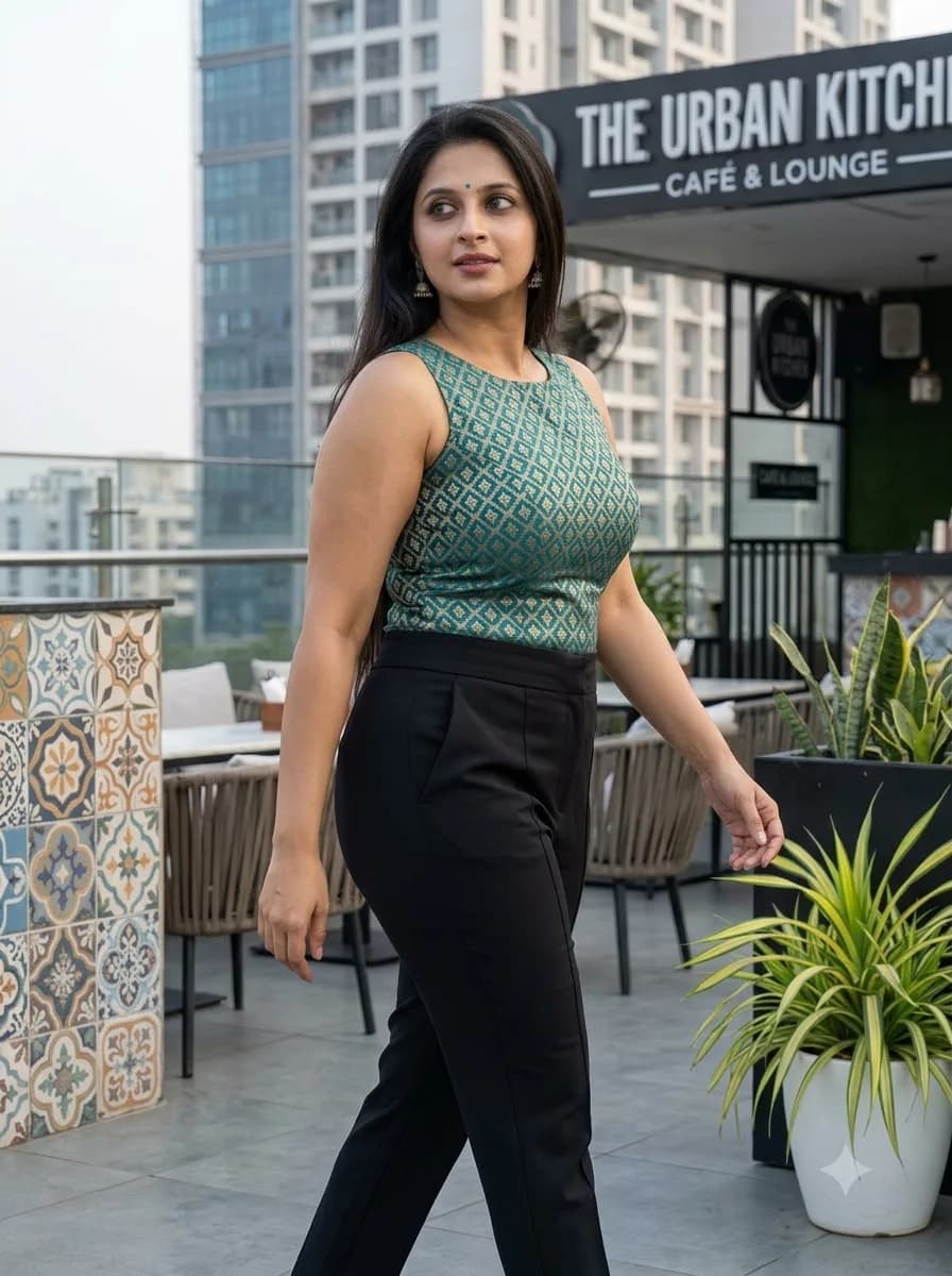 Modern Indian Girl Sleeveless Tight Outfit Prompt